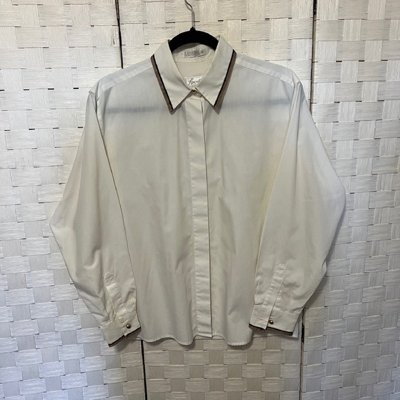 Foxcroft Off White Blouse‎ Button Down Long Sleeve Collared Trim Detail Size 8 - Picture 5 of 8